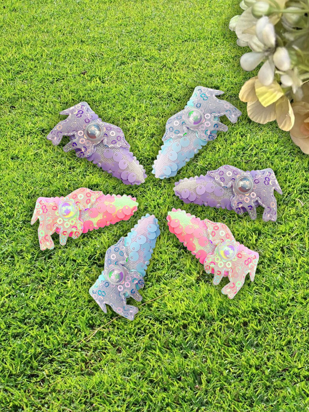 LYKAA Set of 6 Assorted Korean Glitter Bow with Pearl Tic Tac Hair Clips