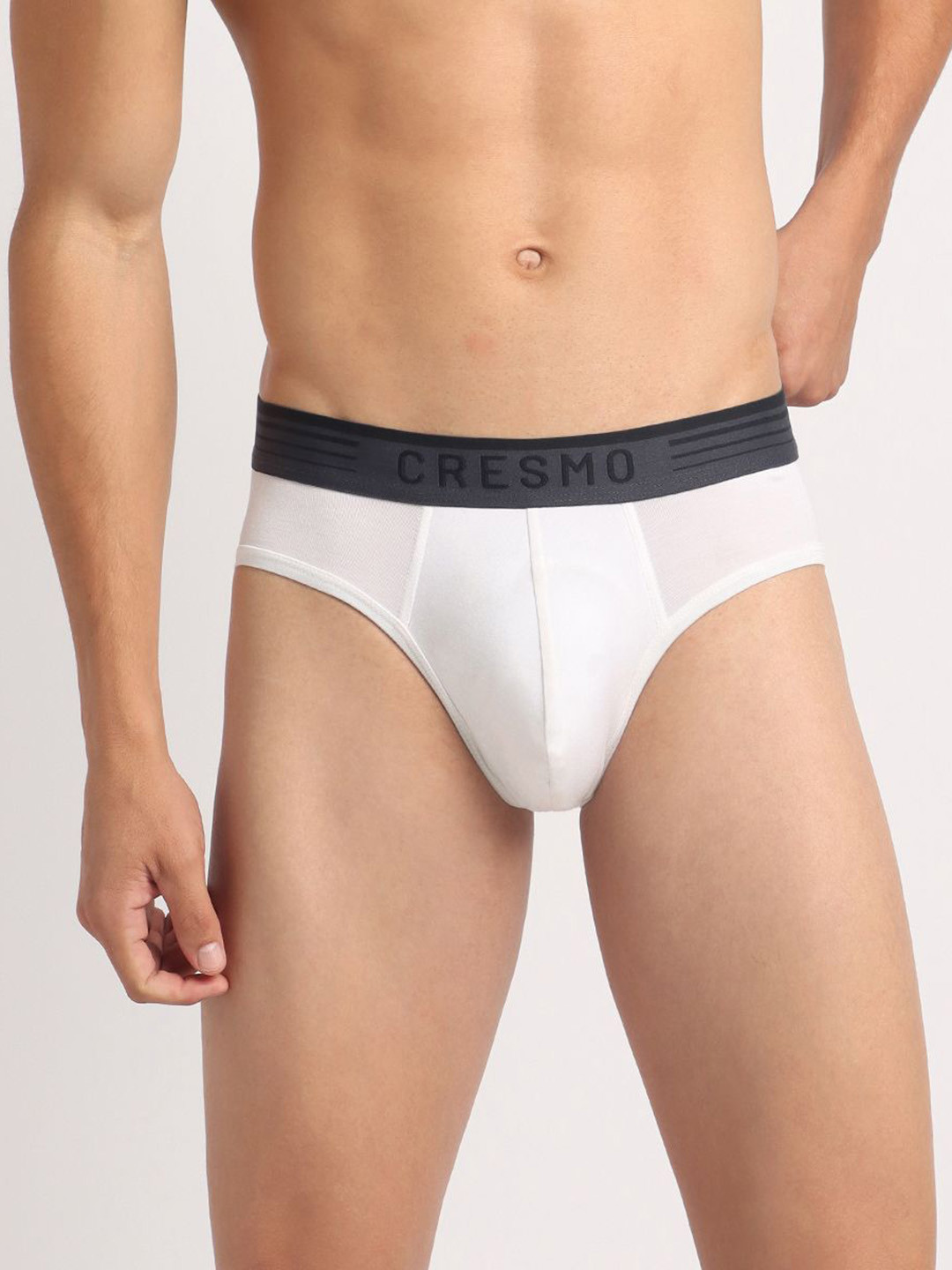 Cresmo Men Pack Of 3 Antimicrobial Basic Briefs CR-B-STR-P3-WHT-COSM-SHARM-S