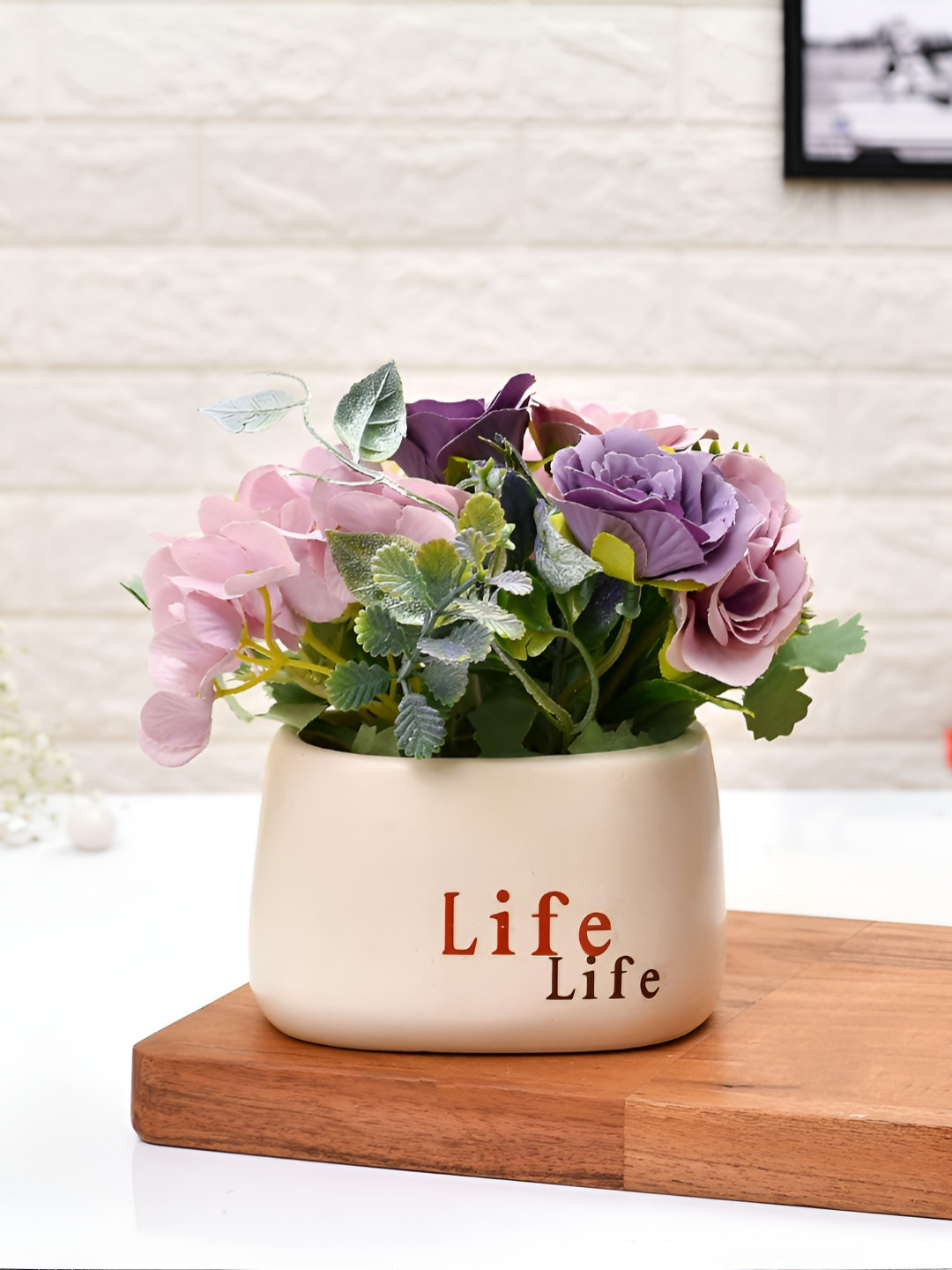 TAYHAA Lavender Hydrangea Artificial Plant With Pot