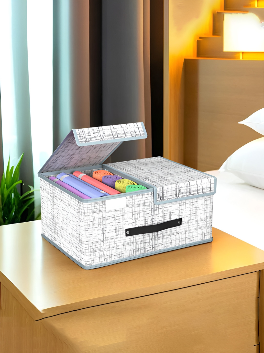 Aura Grey Print Multi-Utility Small Foldable Wardrobe Organizer With Double Lid