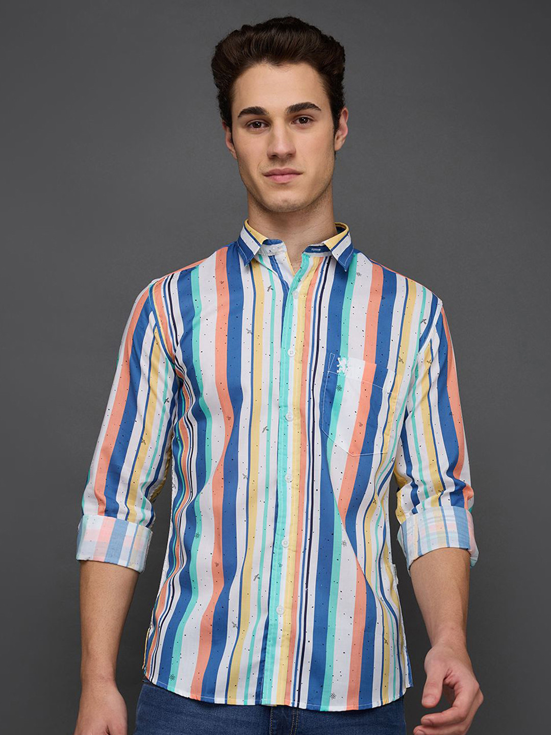 GIORDANO Men Vertical Striped Spread Collar Cotton Casual Shirt