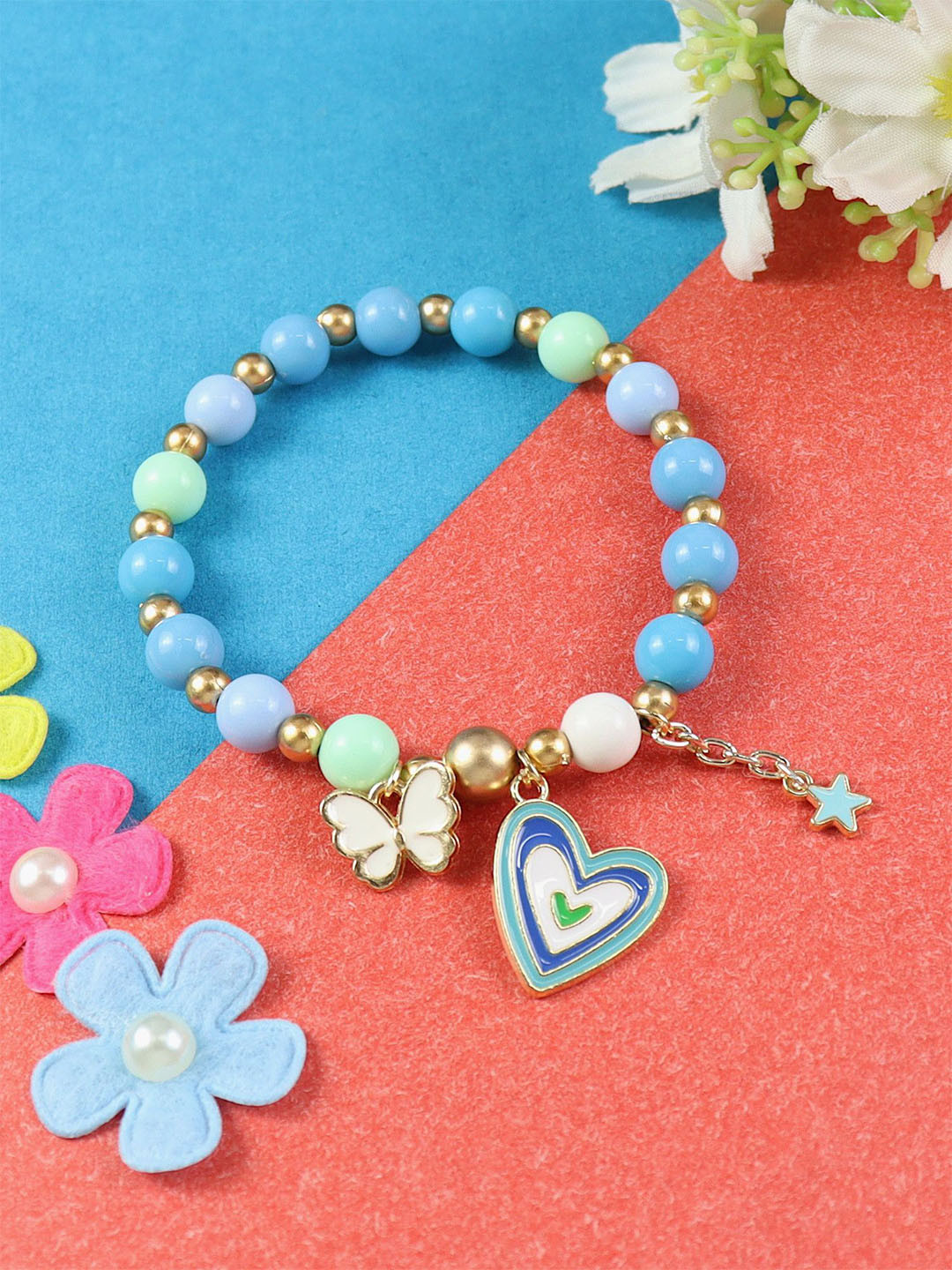 Asthetika Kids Girls Heart Butterfly Beaded Charm Bracelet