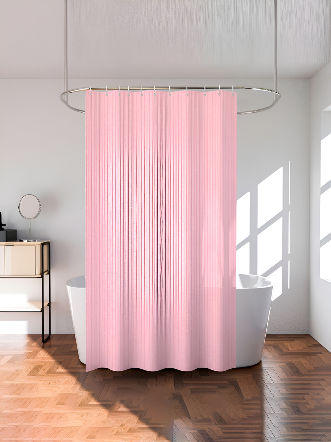 Aura Pink Shower Striped Shower Curtain