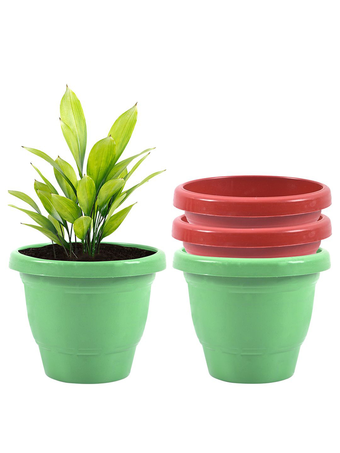 Kuber Industries Red & Green 4 Pieces Versatile & Sturdy Flower Planters