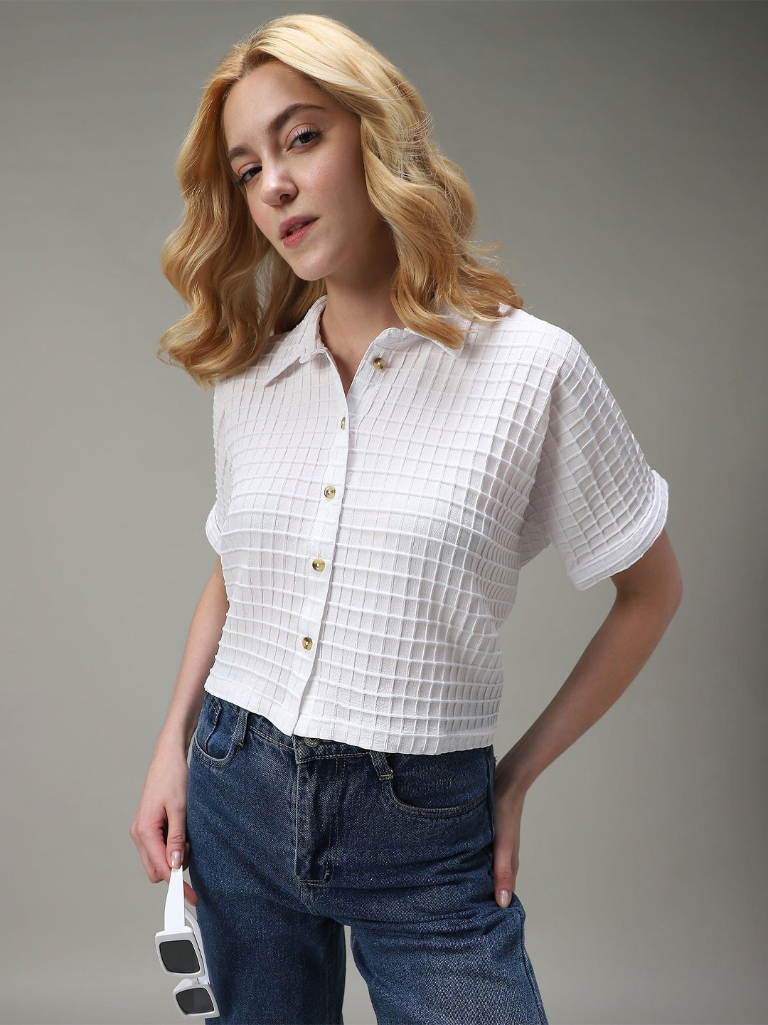 Outzidr Casual Cropped Flowy Shirt