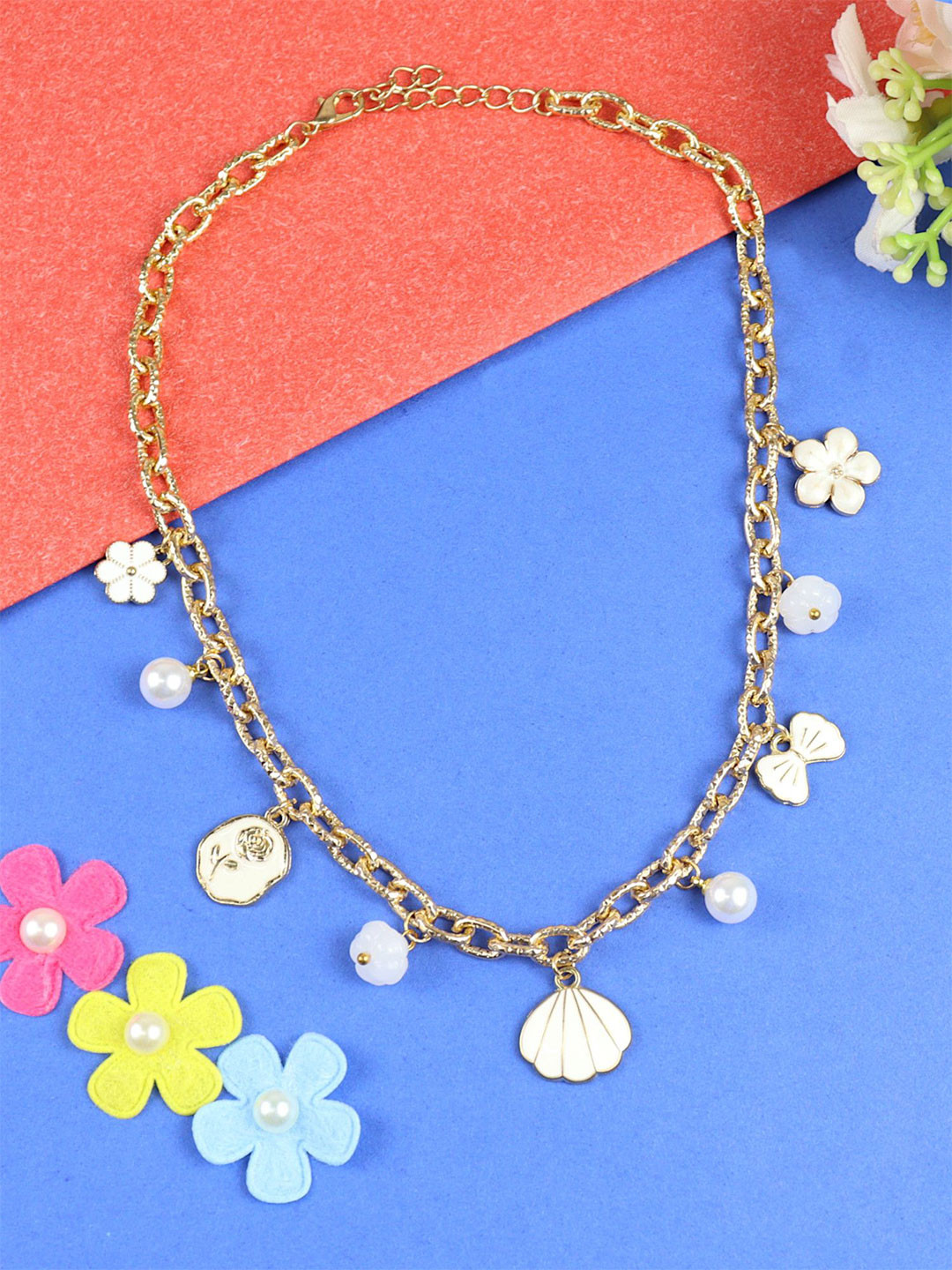 Asthetika Kids Girls Multi-Charm Beaded Chain Minimal Necklace