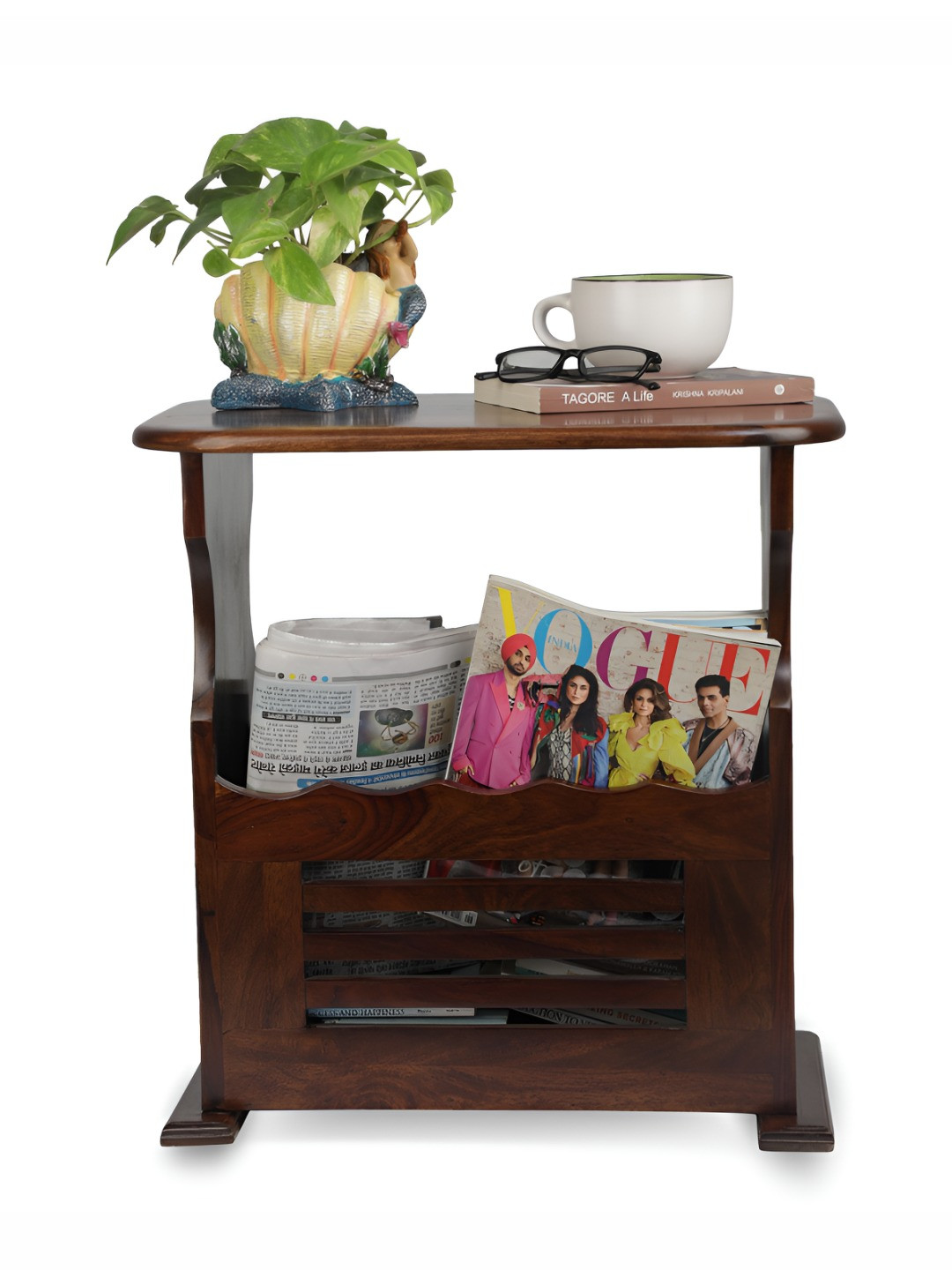 GLOBALLY INDIAN Brown Wooden Bedside Table