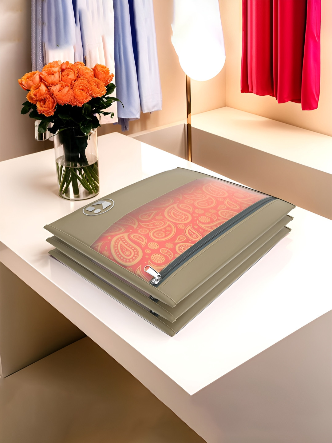 Aura Brown Set of 3 Parachute Waterproof Saree Cover & Travel Storage Bag Organisers