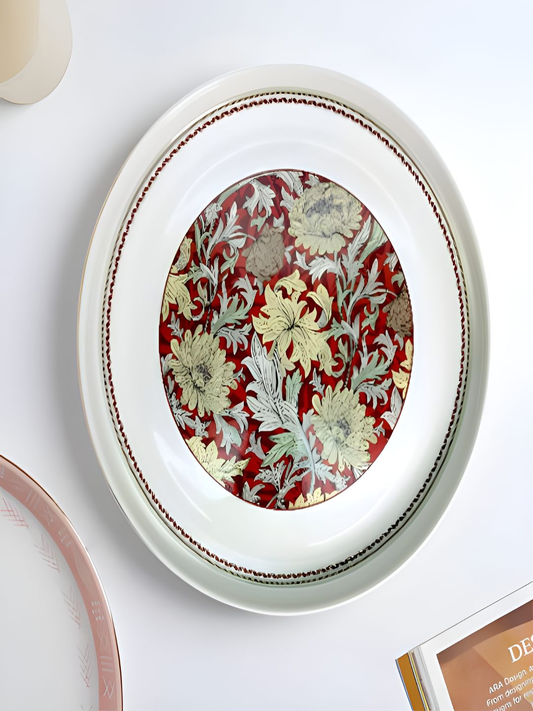 LEMONTREE Red & White Printed Glossy Ceramic Easy To Clean Oval Serving Plates
