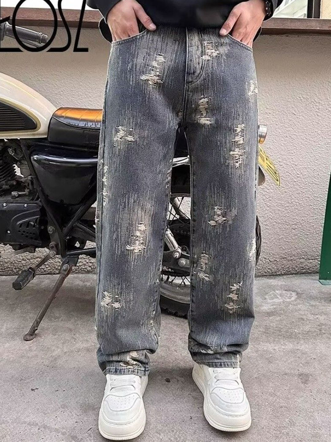 HERE&NOW Men Low-Rise Highly Distressed Light Fade Jeans