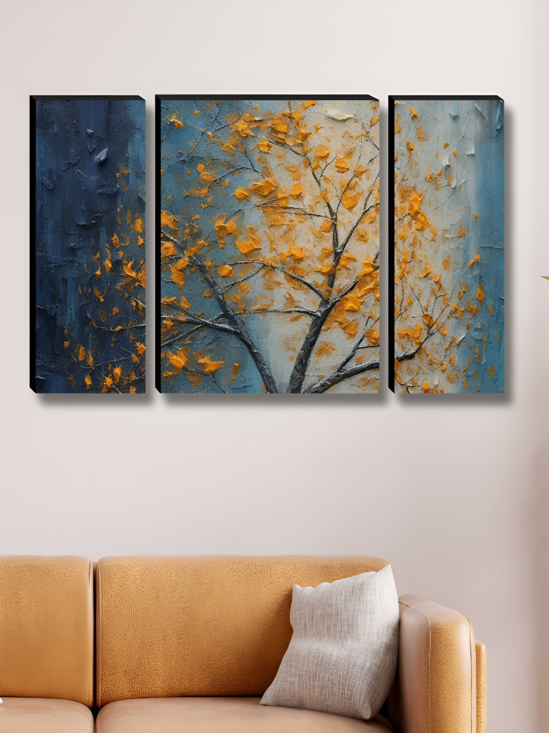 SAF Tree Painting Wood 3 Piece Wall Rectangle Paintings Wall Art -30 x 12 In