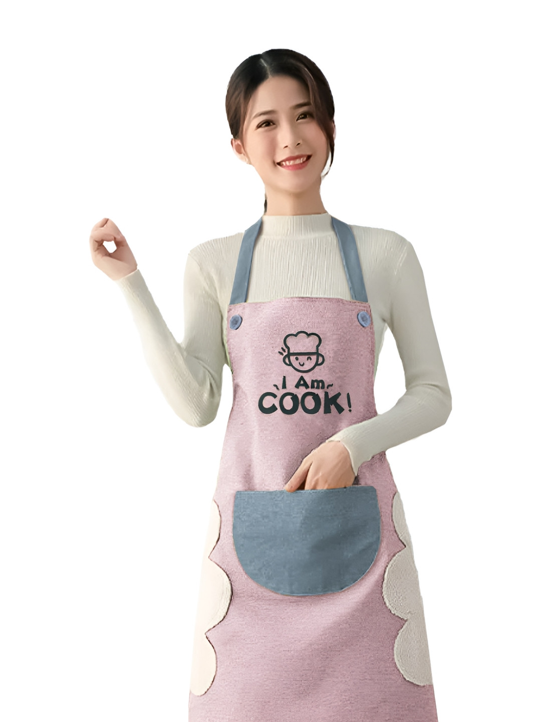 Yellow Weaves Pink & Grey Printed Cotton Waterproof Apron With Front Pocket