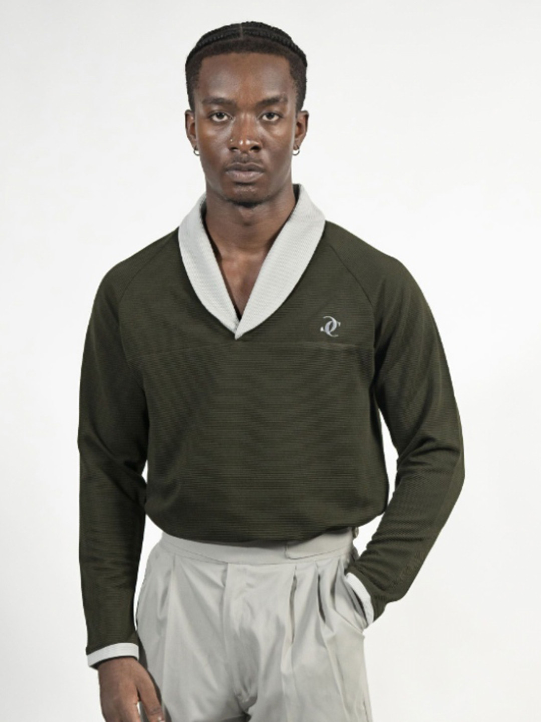 CABIN COMFY Men Self Design V-Neck T-shirt