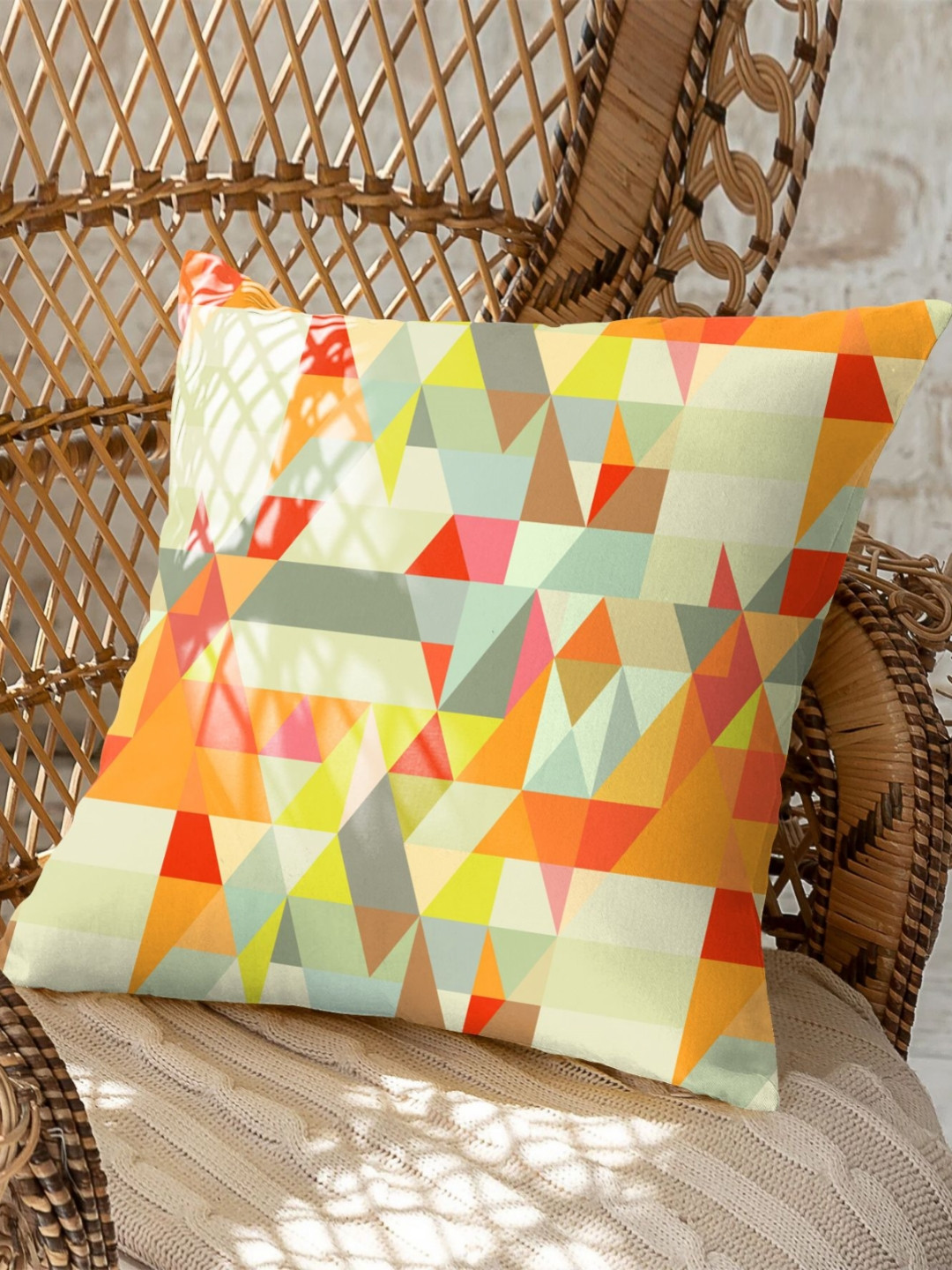 CASABLEU Ruga Orange Colored & White 2 Pieces Geometric Printed Square Cushion Covers