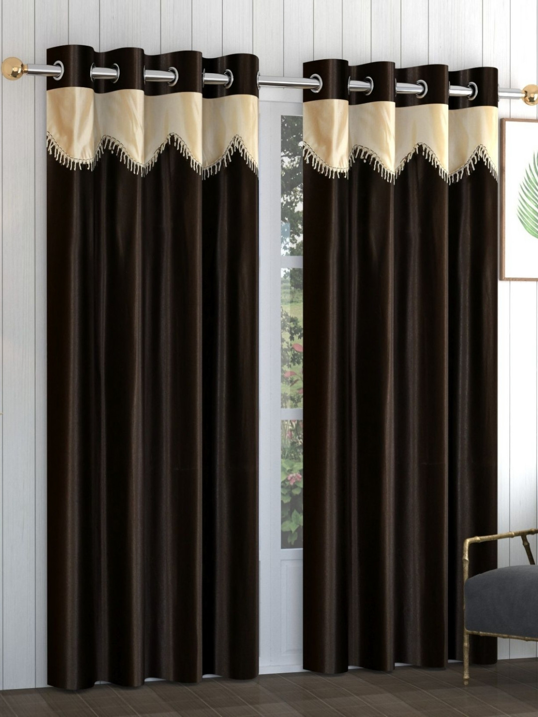 Galaxy Home Decor Brown & Beige 2 Pieces Textured Window Curtains