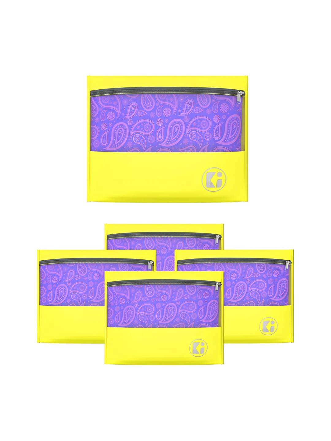 Aura Yellow 5 Pieces Multi-Utility Waterproof Parachute Clothes Organizer With Zip