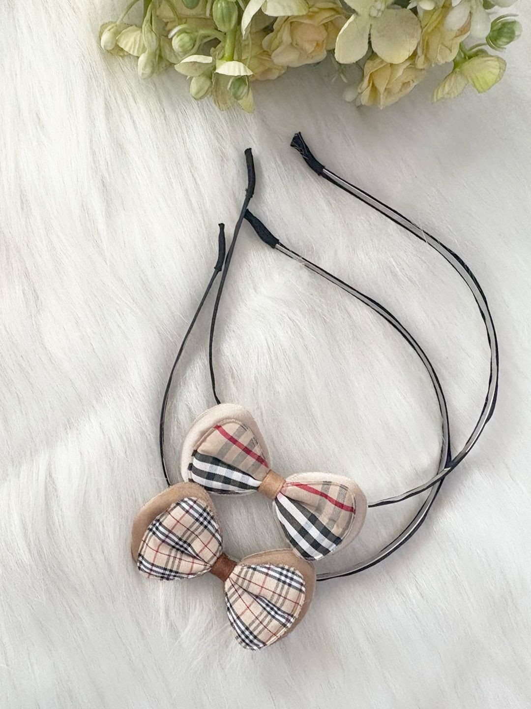 LYKAA Set of 2 Assorted Colour Burberry Printed Fabric Knot Bows Headbands