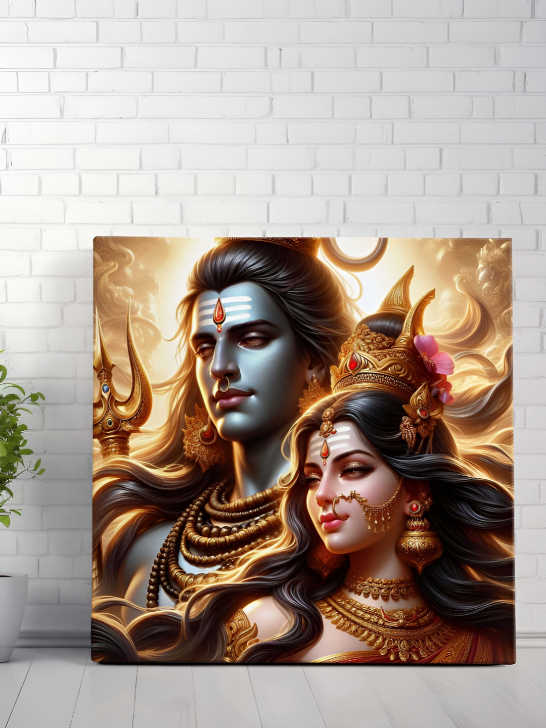 Aura Gold-Toned & Blue Lord Shiva & Parvati Wall Paintings