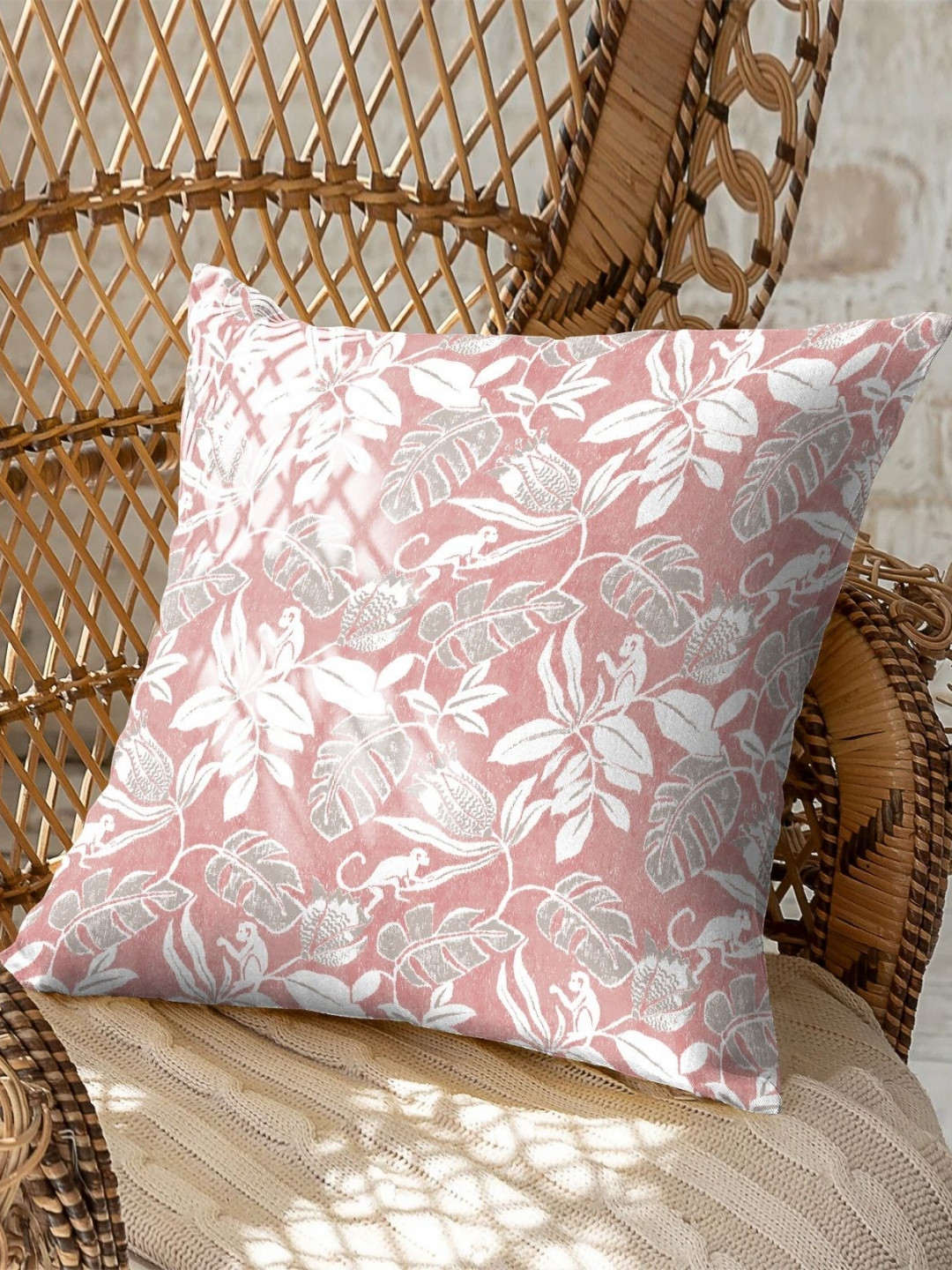 CASABLEU Savanna Pink Floral Polyester Washable 2 Piece Square Cushion Covers - 16x16In