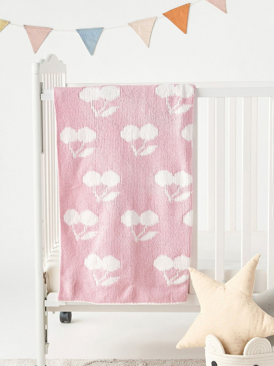 Juniors by Babyshop Pink & White Geometric Textured 210 GSM Mild Winter Single Bed Blanket