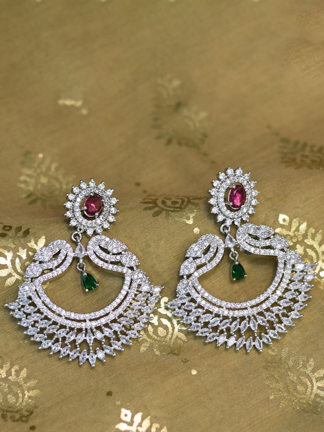 Primepick Jewellery American Diamond Contemporary Shaped Drop Earrings