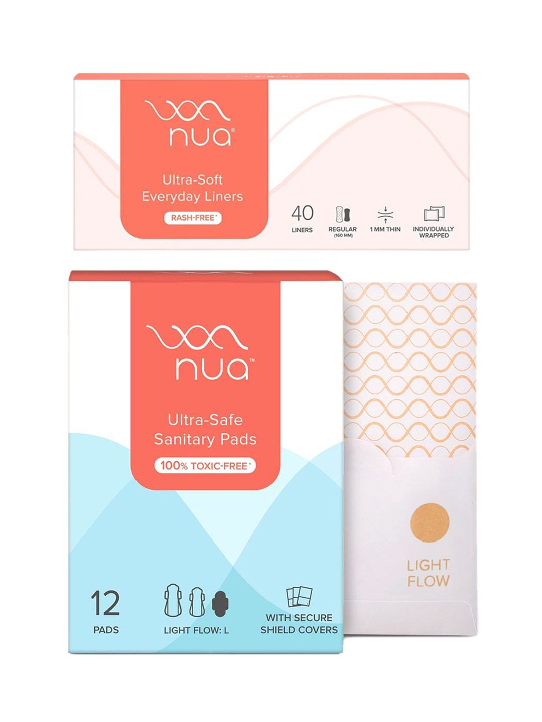 Nua Combo of Complete Comfort 12 Light Flow Pads & 40 Panty Liners 160mm