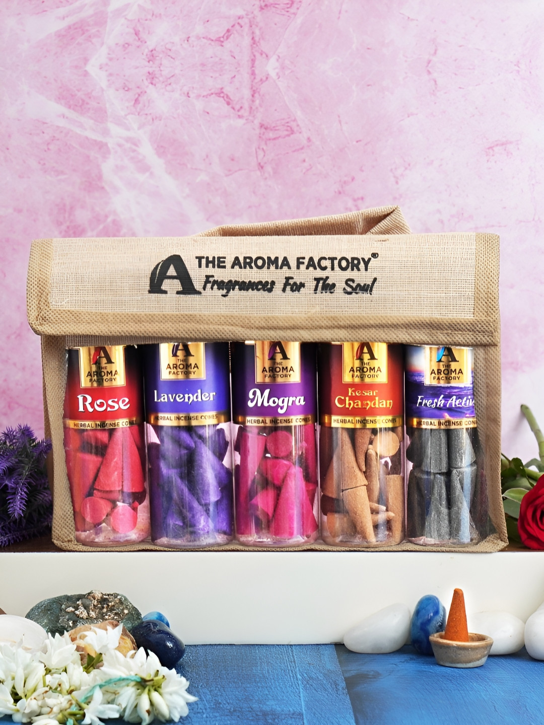 The Aroma Factory Red & Pink 5 Pieces Wooden Cone Incense Sticks
