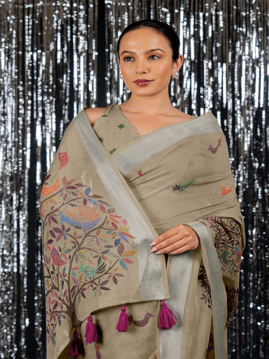 KALINI  FASHION Ethnic Motifs Print Zari Block Print Ready to Wear Saree