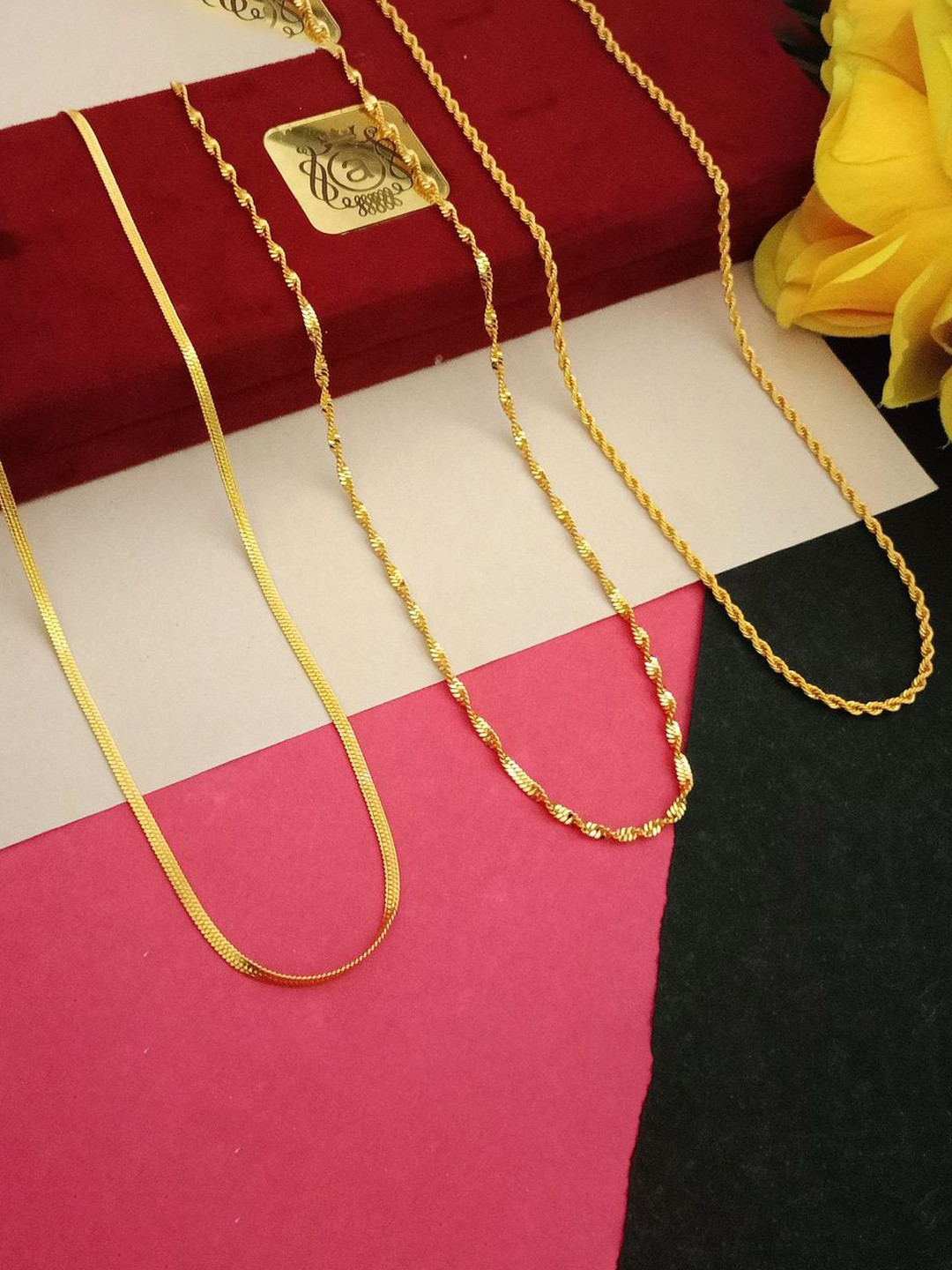 Anouk Mohini Disco Rassa Set Of 3 Gold-Plated Artificial Beaded Minimal Chain