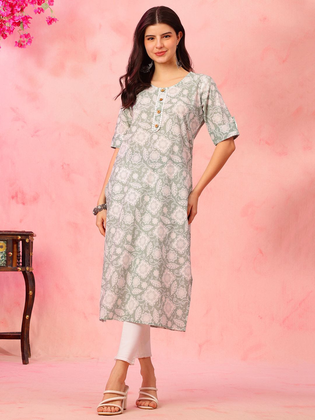 Anouk Rustic Bandhani Printed Cotton Straight Kurta