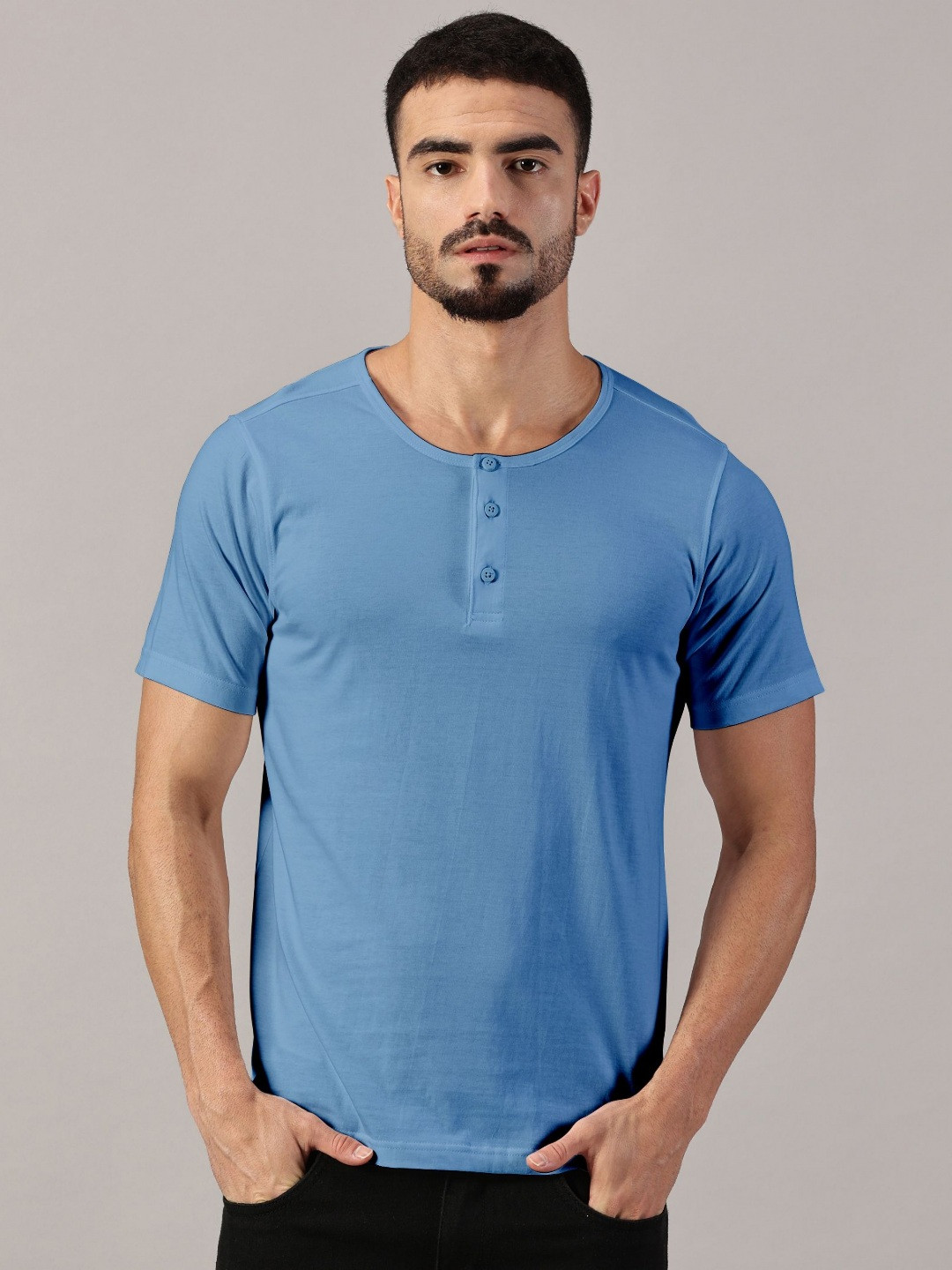 LEON Men Solid Henley Neck Cotton Slim Fit T-shirt