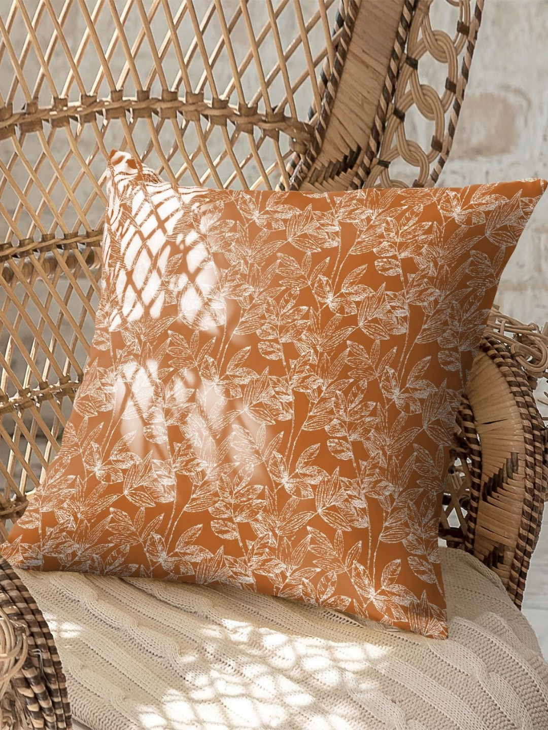 CASABLEU Meadow Orange Colored & White 2 Pieces Floral Printed Square Cushion Covers