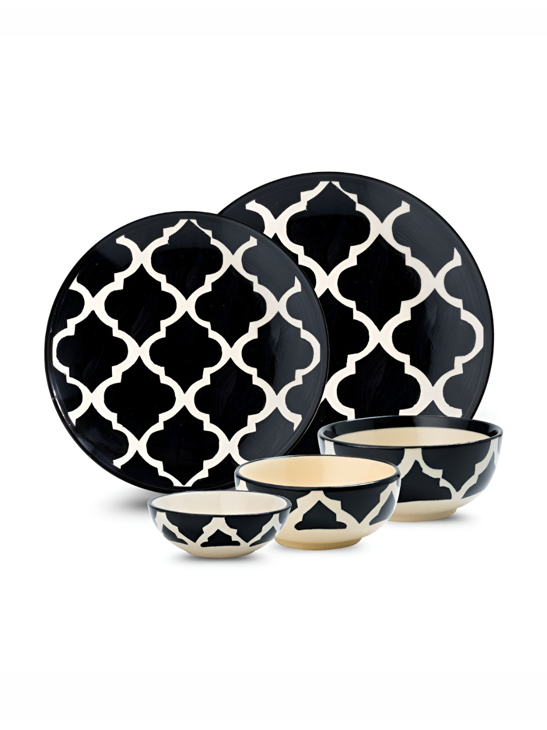 YELONA Charcoal Geometric Ceramic Microwave Safe 5 Piece Dinner Set