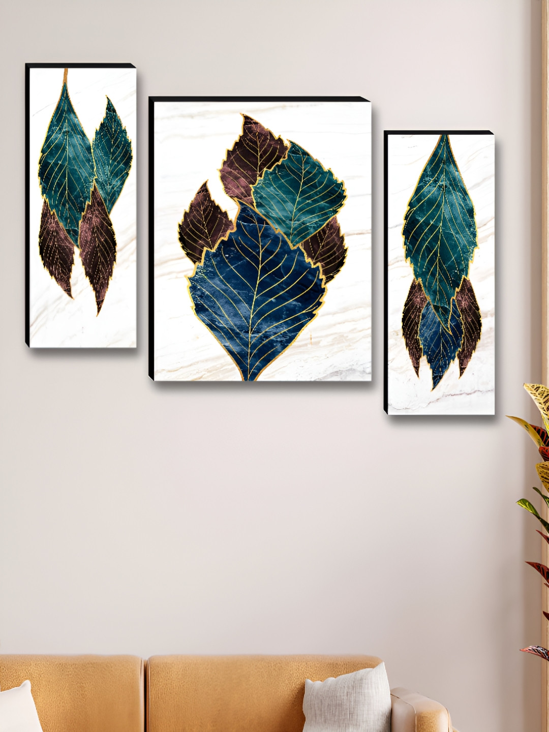 Aura White & Black 3 Piece Wood Floral and Botanical Wall Art