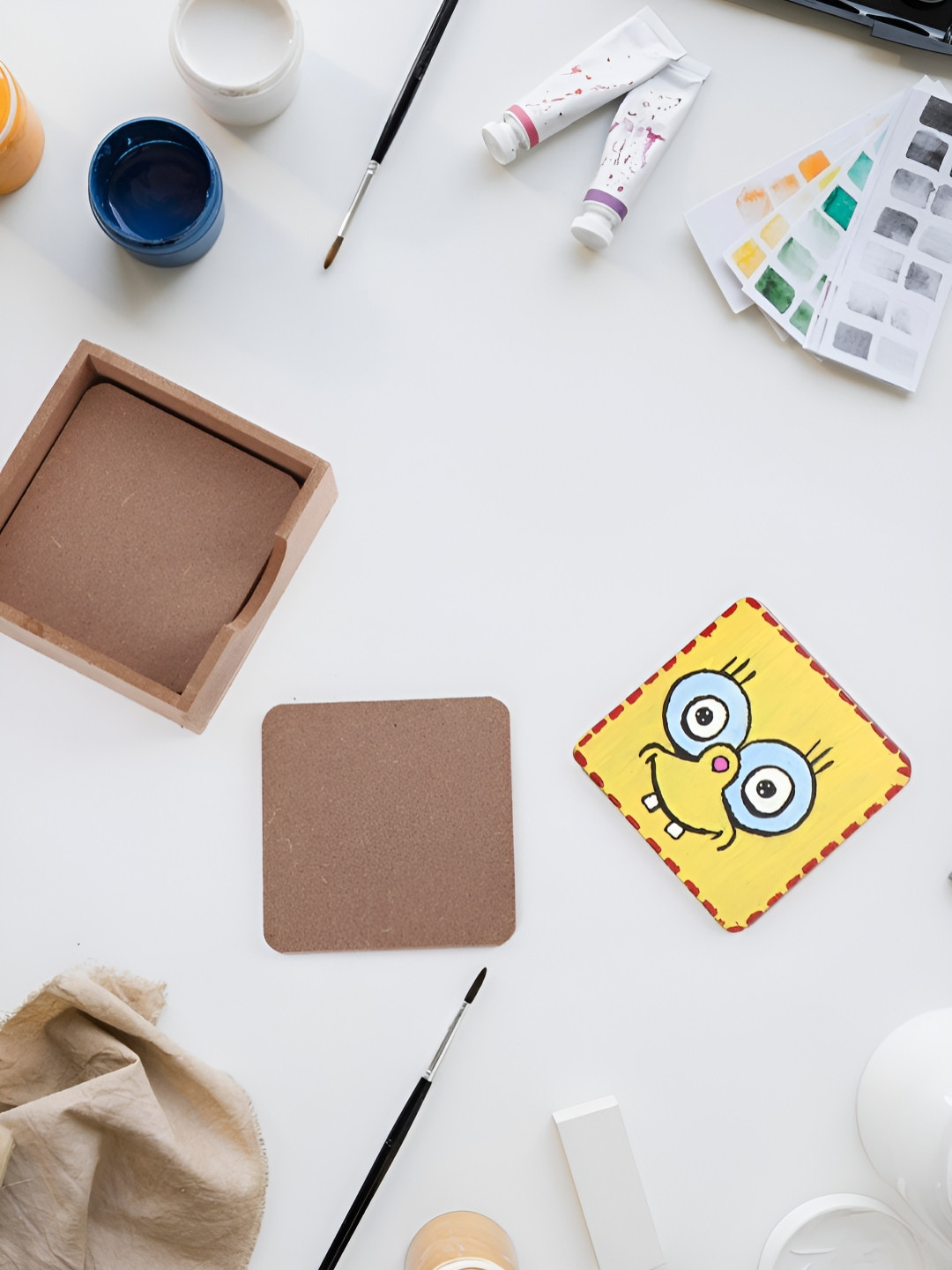 DULI Brown & Yellow 6 Pieces Wooden Coasters For Home And Dining Table