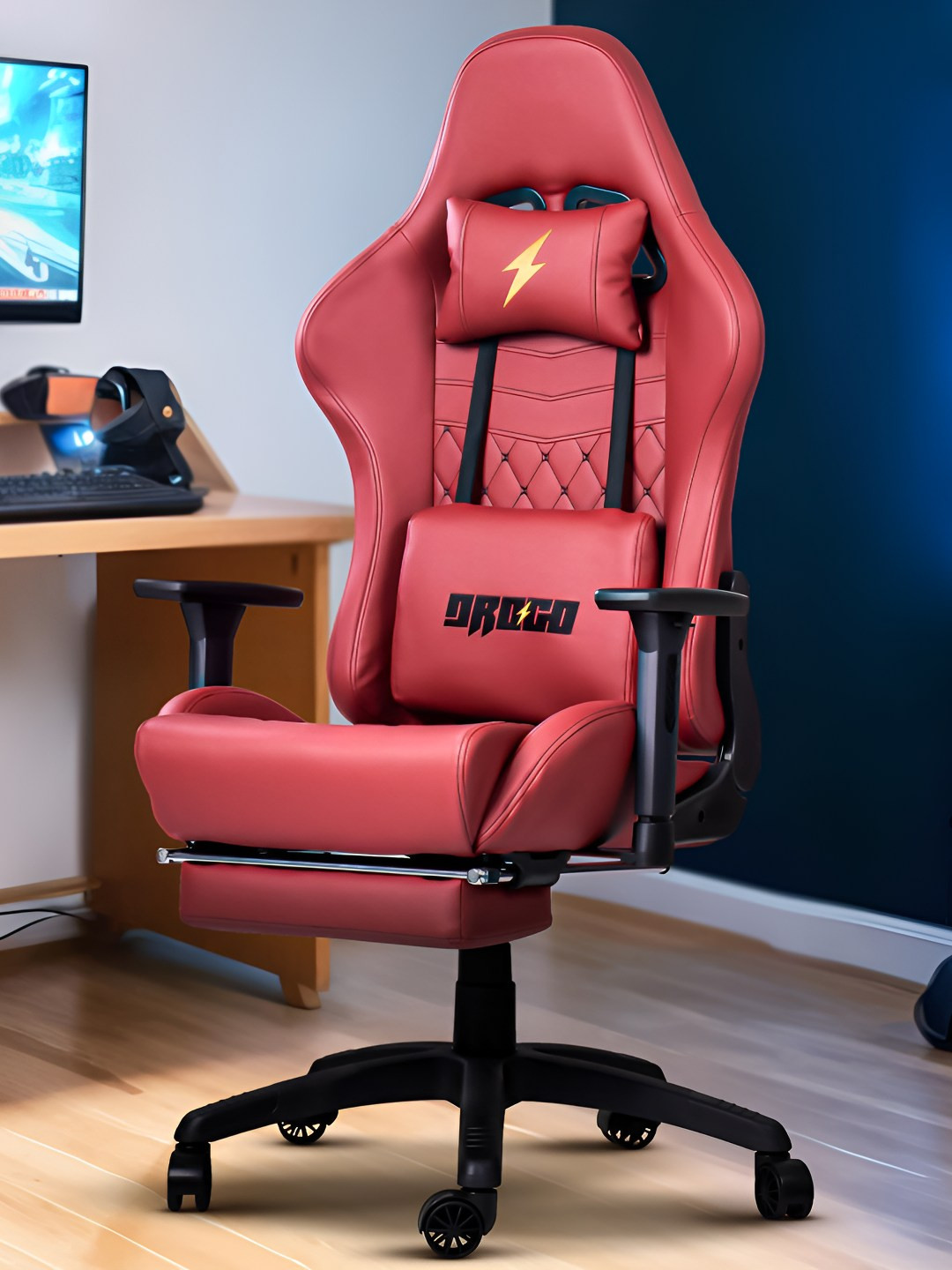 DROGO Red Ergonomic Gaming Chair With Footrest,Adjustable Seat With Full Recline