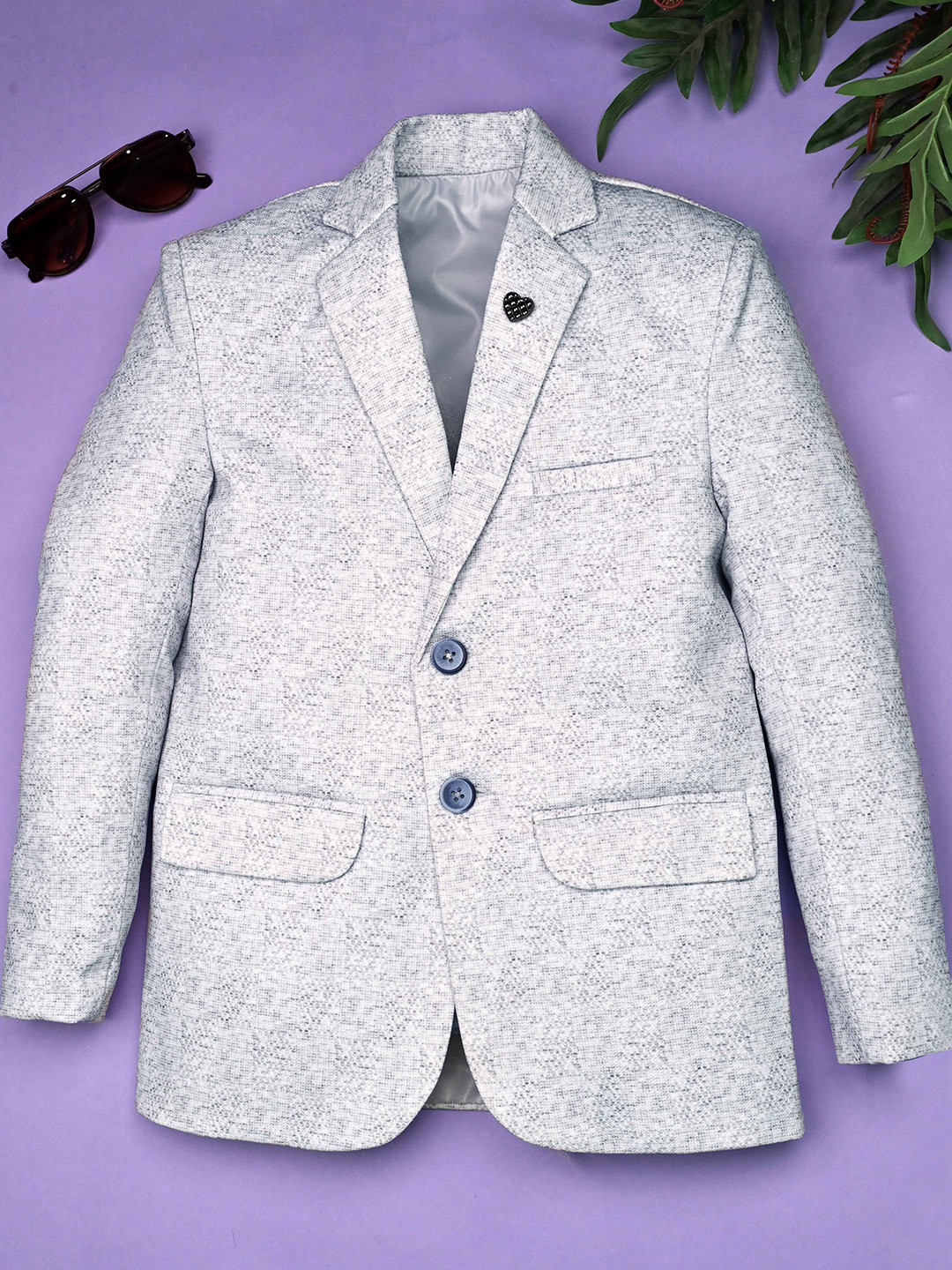 BT DEZINES Boys Printed Notched Lapel Single Full Sleeves Breasted Heathered Blazer