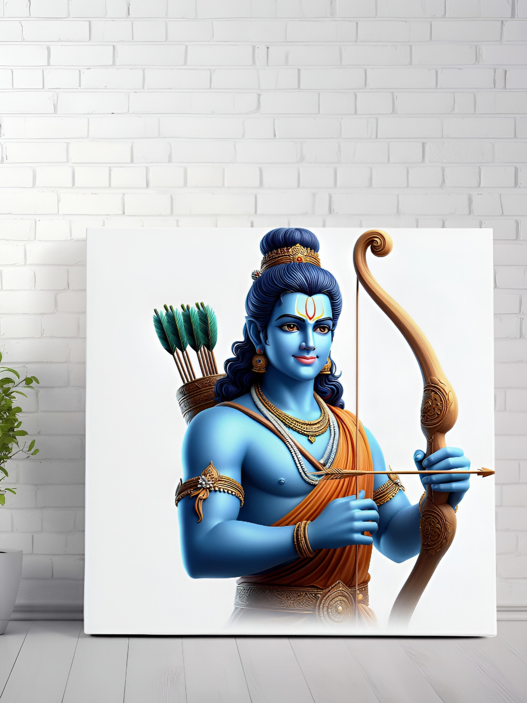 SAF Blue & Brown Shir Ram Religious Printed Canvas Wall Art