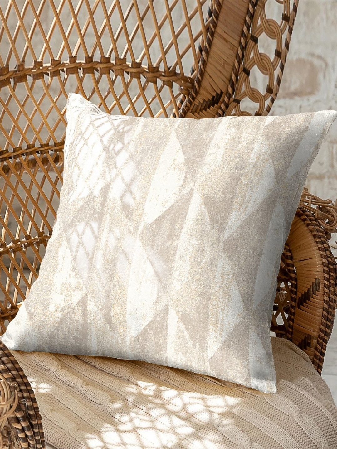 CASABLEU Mystique White & Beige 2 Pieces Geometric Printed Square Cushion Covers