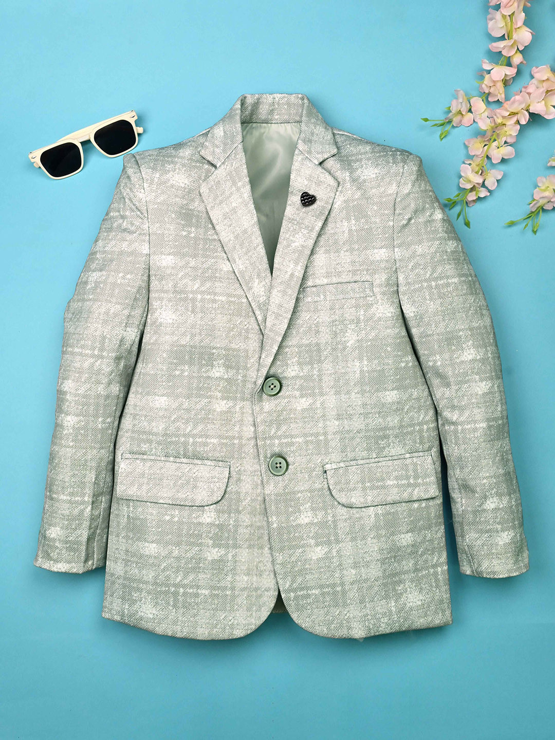 BT DEZINES Boys Printed Notched Lapel Single Full Sleeves Breasted Crosshatch Blazer