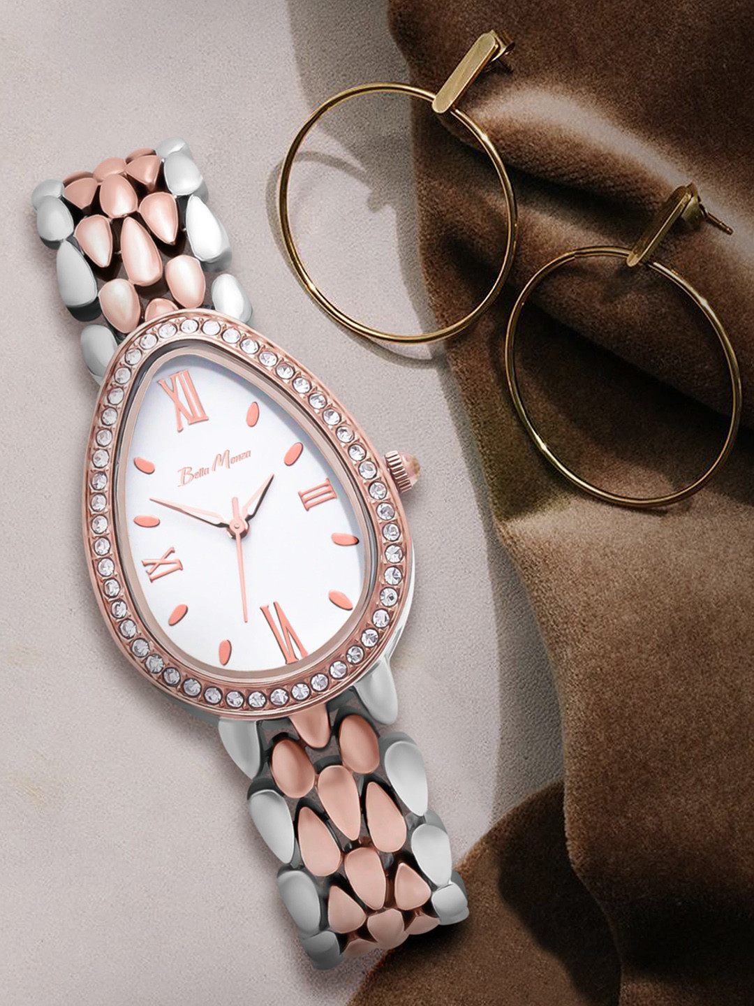 Bella Monza Women Dial & Stainless Steel Style Straps Analogue Watch AA_SilverRose_White