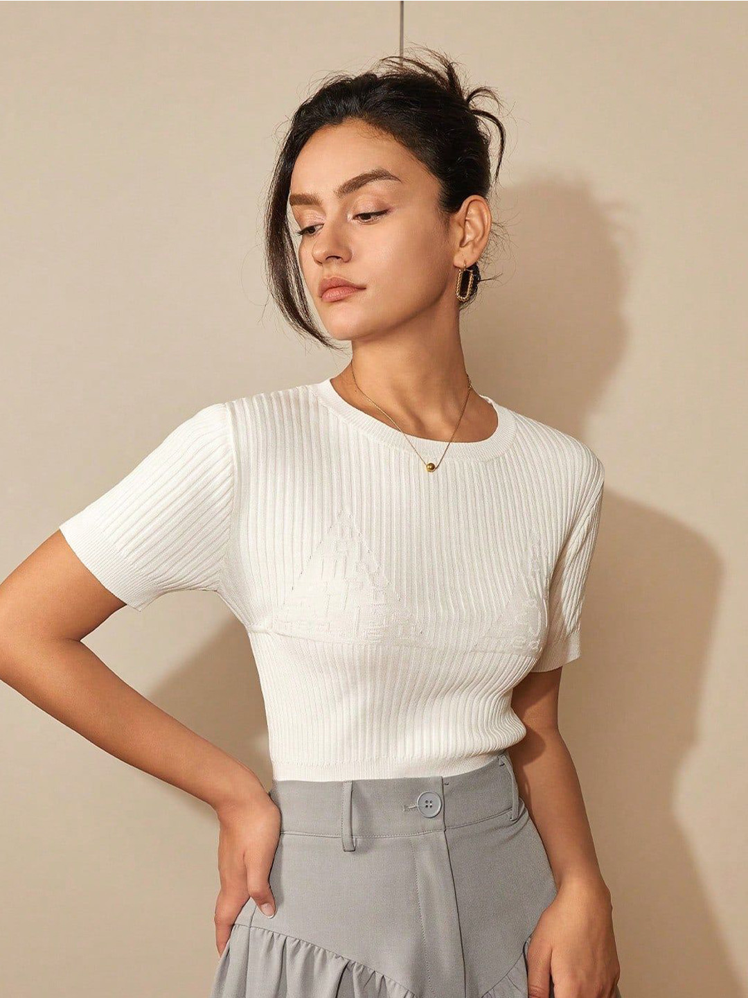 Outzidr Women Ribbed Knit Top