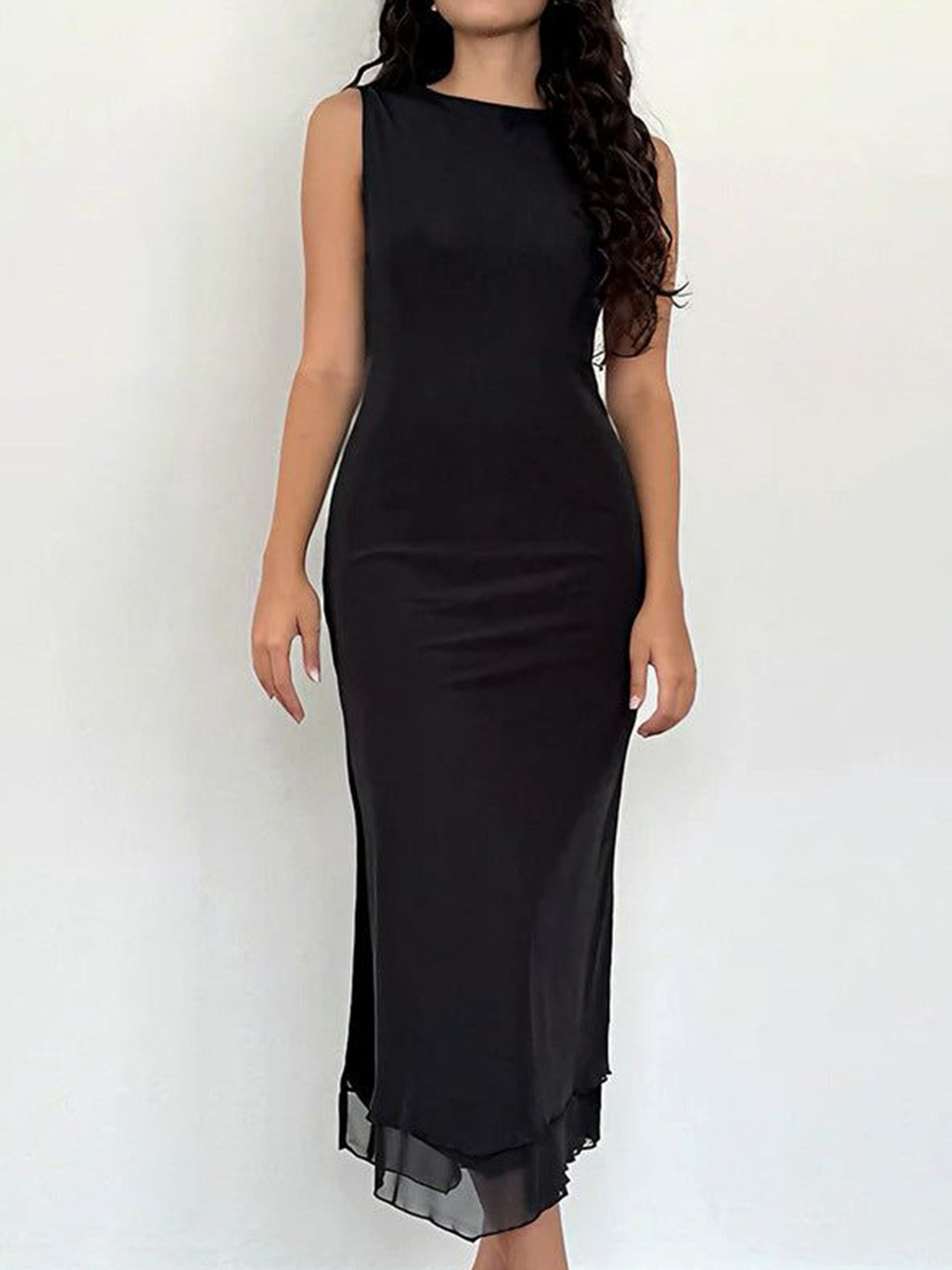 Outzidr Women Sleeveless Backless Sheath Midi Dress With Slits Details