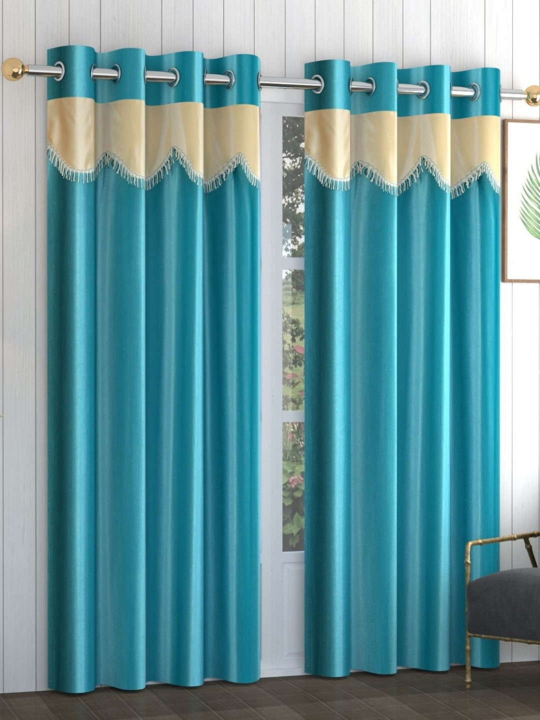 Galaxy Home Decor Blue 2 Pieces Door Curtain 7 Feet