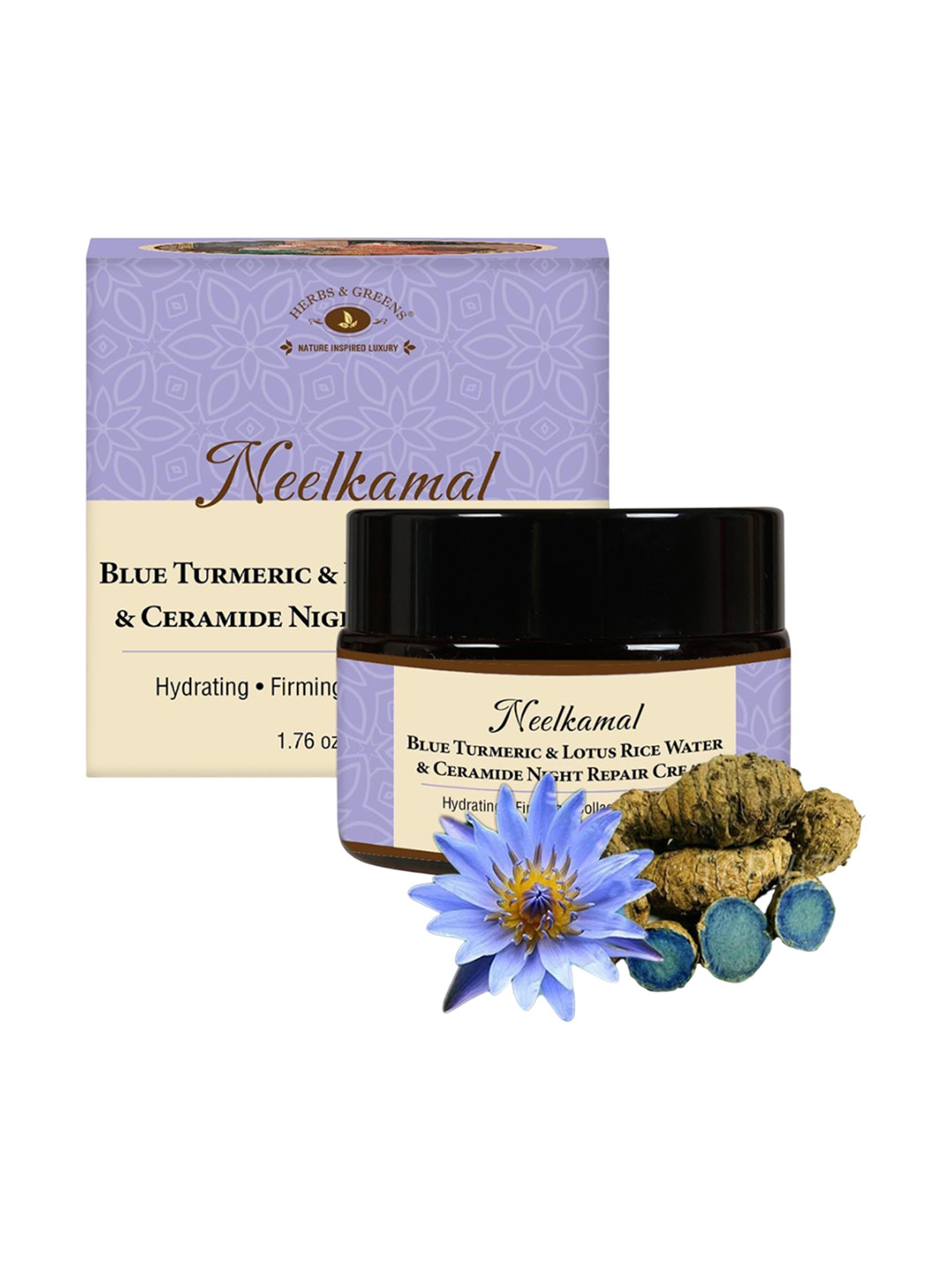 HERBS & GREENS Turmeric & Lotus Rice Water Ceramide Night Repair Moisturizer Cream - 50gm