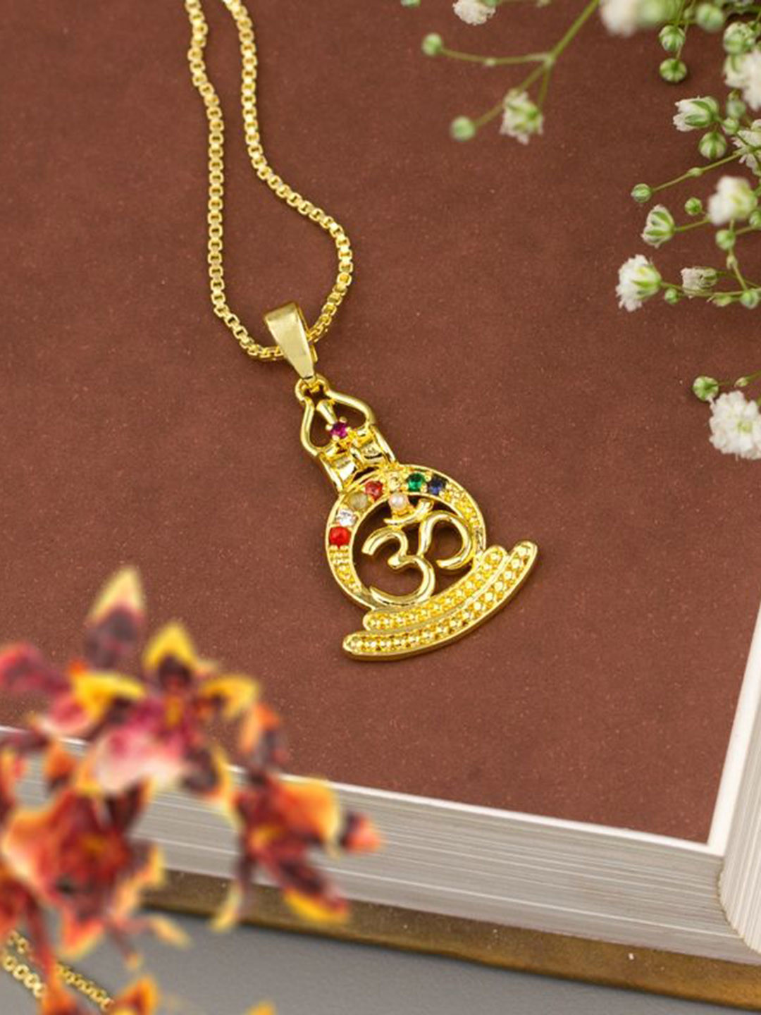 SANAA CREATIONS Gold-Plated Contemporary Shaped Pendants With Chains