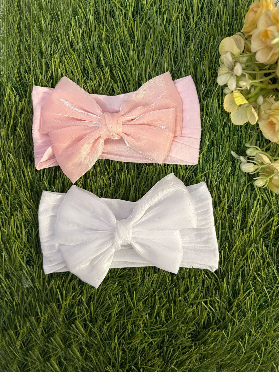 LYKAA Set of 2 Pink & White Soft Elastic Head Bands