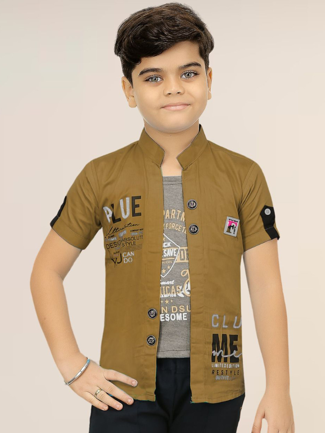 FASHION GRAB Boys Typography Printed Pure Cotton Slim Fit Shirt