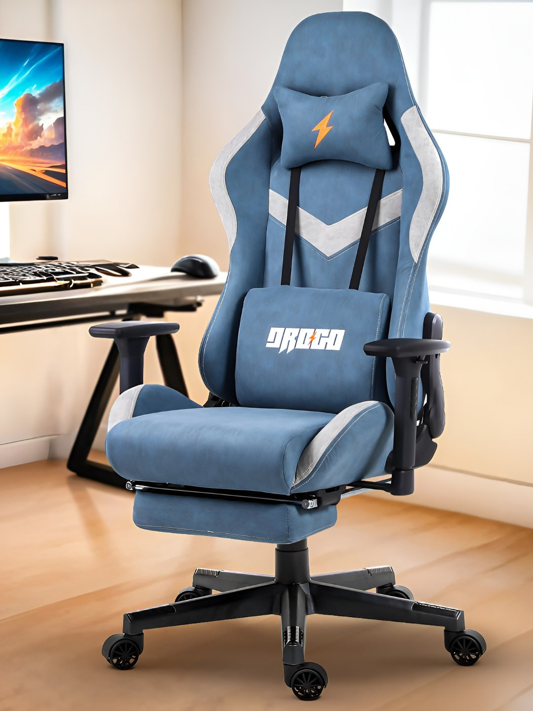 DROGO Ergo Plus Ergonomic Premium Armrest Neck & Massager Lumbar Pillow Gaming Chair