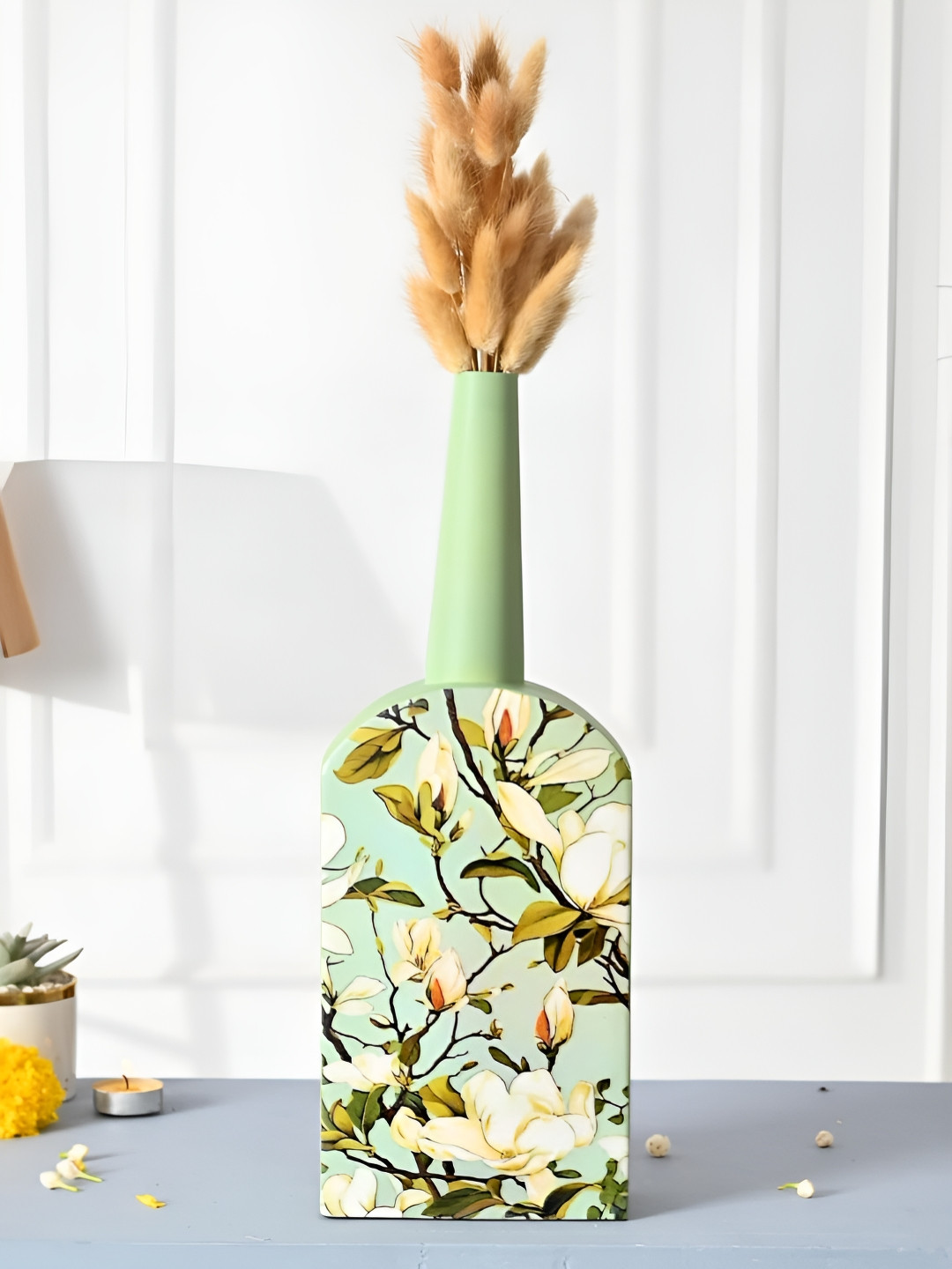 CraftVatika Green Printed Metal Flower Vase